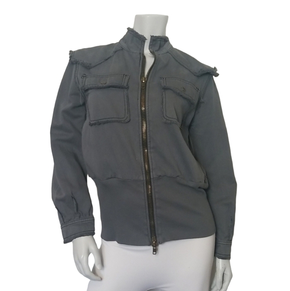 BDG Urban Outfitters SZ Small Jacket Gray Green Distressed Zip Up Utility Moto - Picture 1 of 14